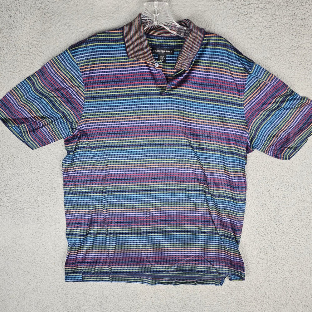 Jhane Barnes Polo Shirt Mens Medium Multicolor Striped Short Sleeve Cotton Top